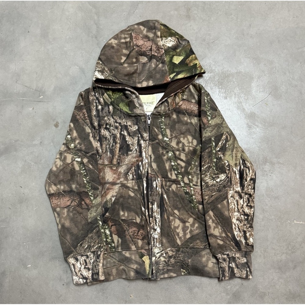 Rustic Ridge Camouflage Full‎ Zip Hoodie Mossy Oak Hunting Youth Size Small
